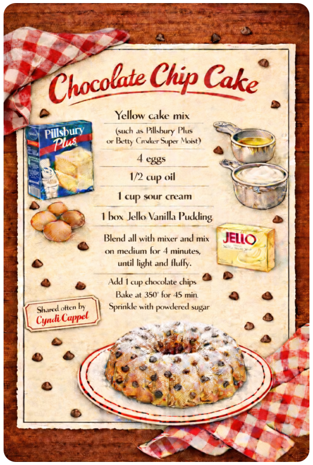 Holiday Card — Chocolate Chip Cake Recipe One-Sided Greeting Card