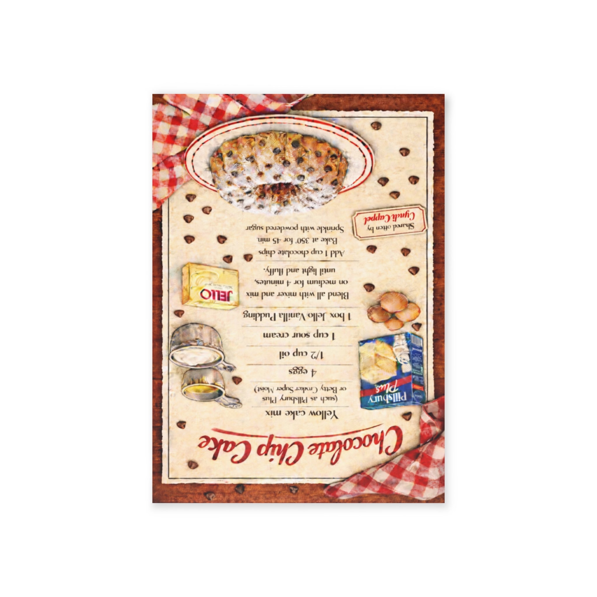 Holiday Card — Chocolate Chip Cake Recipe One-Sided Greeting Card