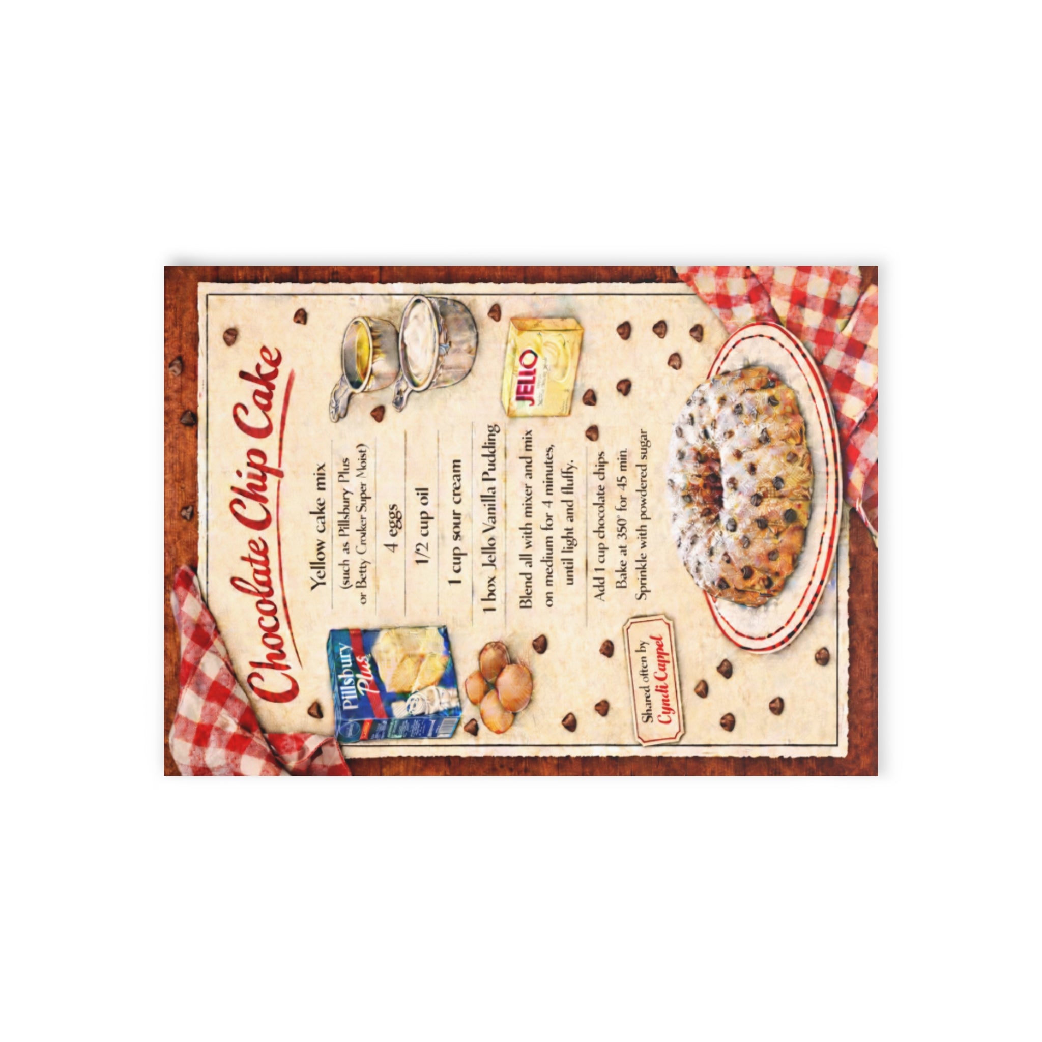 Holiday Card — Chocolate Chip Cake Recipe One-Sided Greeting Card